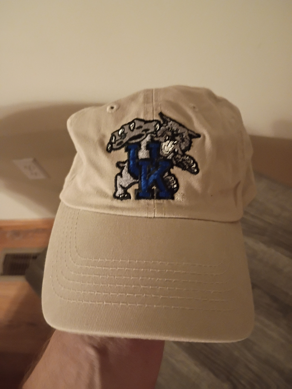 Embroidered Khaki Kids Baseball Cap with Blue Logo